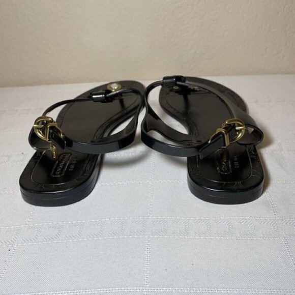 Coach Paisley Floral Jewel Black T Strap Jelly Thong Sandals Summer Size 7 - Picture 10 of 12